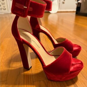 Tamara Mellon Scarlet Velvet Platform Heels
